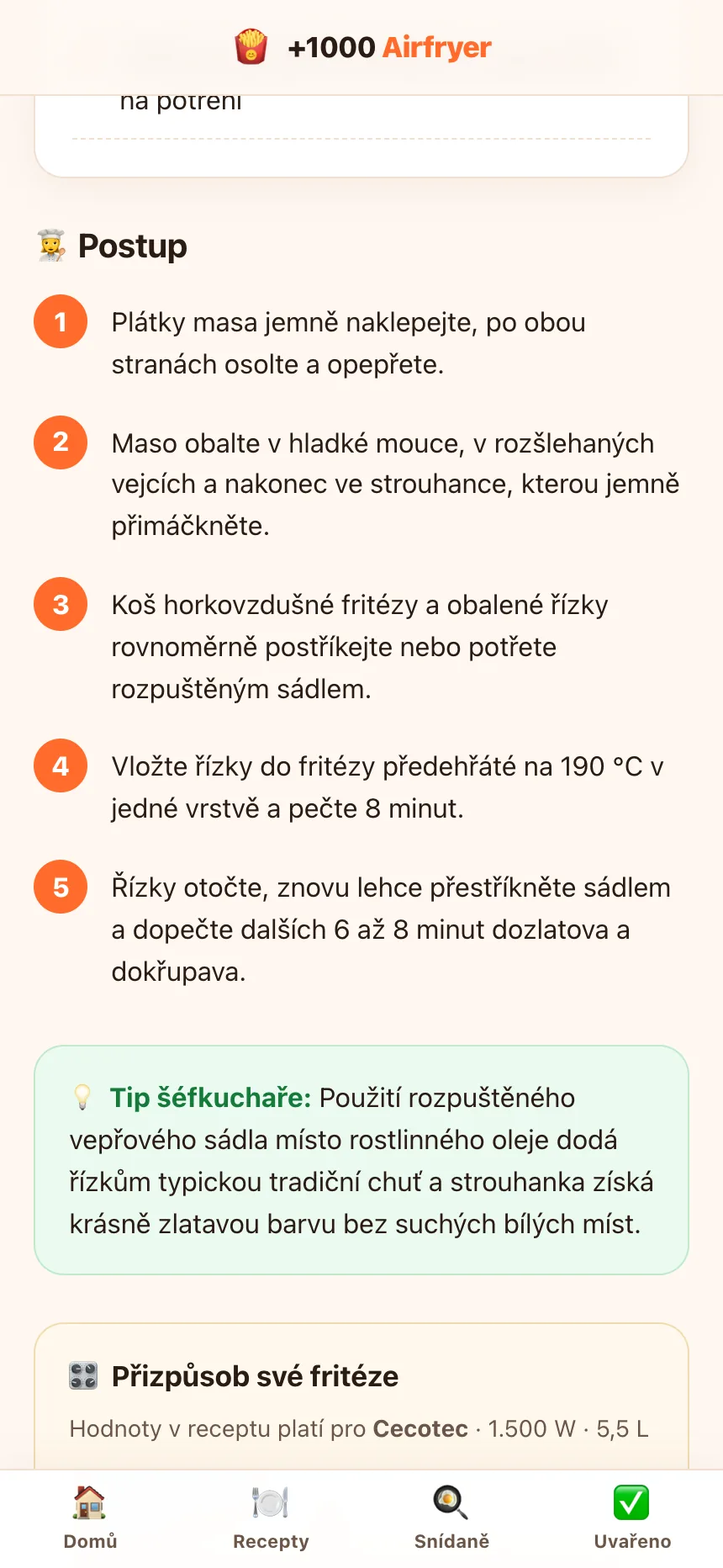 Očíslované kroky a tip od šéfkuchařky